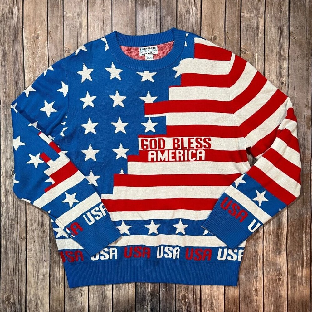 LA Police Gear American Flag Ugly Christmas Sweater Sz 2XL Novelty Men Pullover